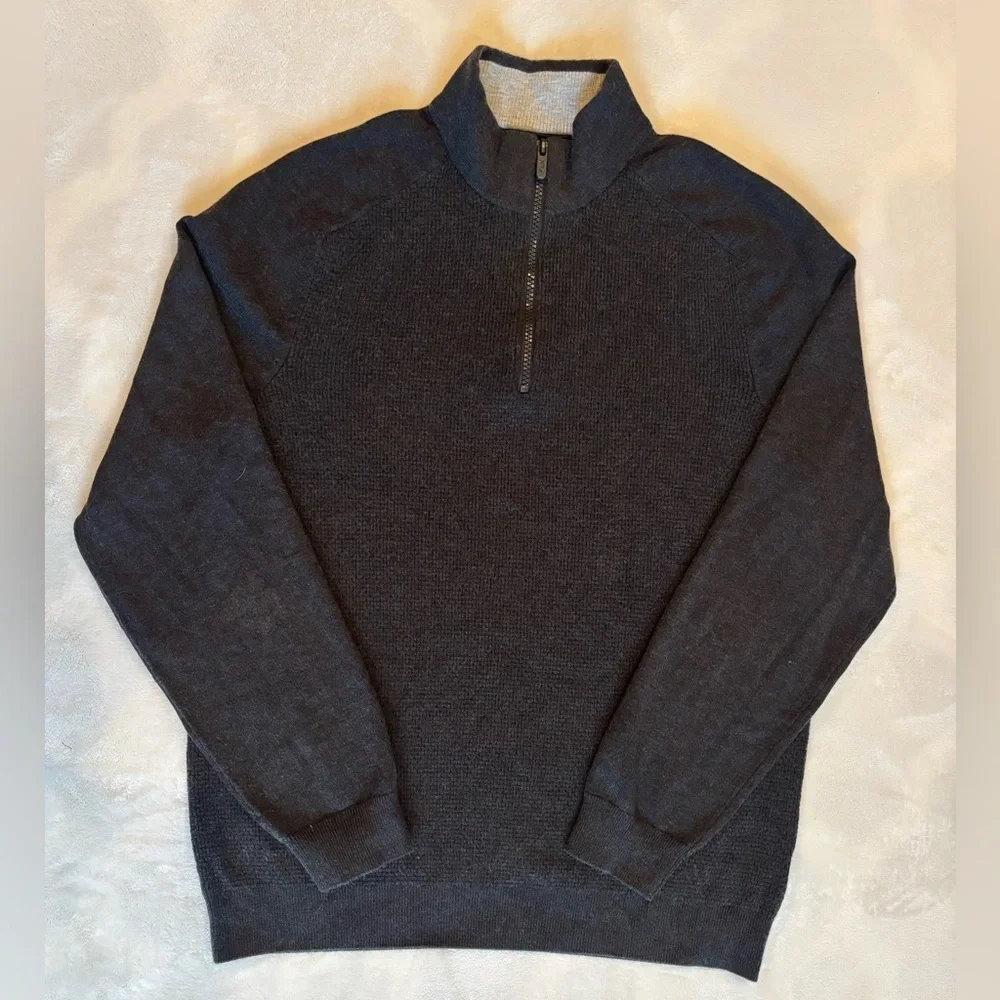 FLX Men's Sweater Black Quarter Zip-Up Turtleneck Pullover Dark Grey Size M - Picture 2 of 11